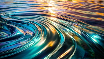 Generated image. Surreal high-resolution image of fluid water motion with an iridescent glow. Bright colors