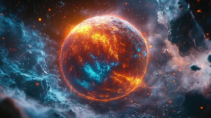 Obraz premium Futuristic Digital Network Sphere Visualization with Glowing Data Points and Neural Connections in Deep Space Environment Against Dark Background