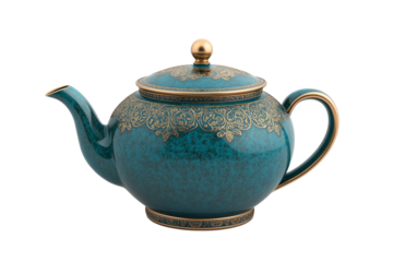 Elegant teal teapot with ornate gold details