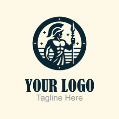 Modern Logo Featuring a spartan warrior holding a spear.