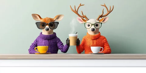  confident pop art deer couple hipster coffee shop attire espresso trendy caf� © ShadowHero