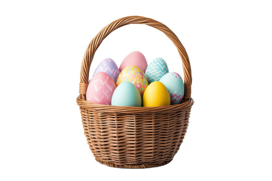 Colorful Easter eggs in a woven basket - Powered by Adobe