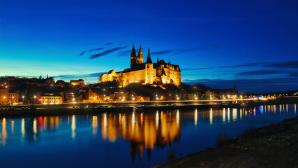 Fototapeta premium Meißen at night - Saxony - Germany - Europe - Porcelain - Cathedral - Albrechtsburg 