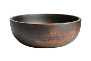 Dark finished rustic wooden bowl indoors