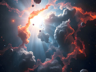 Nebula and galaxies in space. Abstract cosmos background