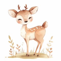 Cute baby deer animal for kindergarten, nursery isolated illustration for children clothing, pattern. Watercolor Hand drawn for phone cases design, nursery posters, postcards