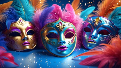 Obraz premium Bright Feather and Mask Display