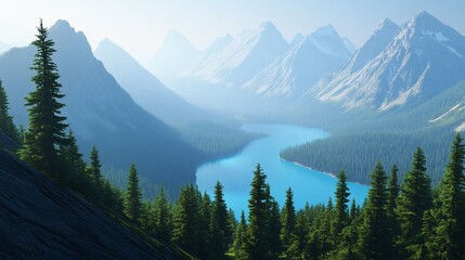 Mountain Lake Valley View from Forest