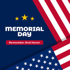 memorial day social media post template design with American flag and stars design vector.