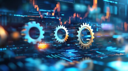 Futuristic digital gears with data visualization in a connected world
