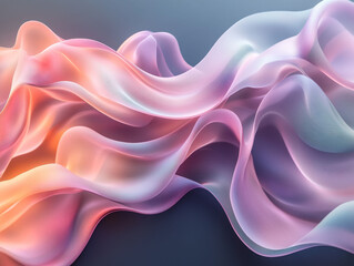 Obraz premium Abstract 3D waves, smooth satin or silk fabric, with flowing curves. Ethereal atmosphere, soft textures with dynamic lines. Concept for creative, artistic