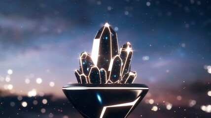 Naklejka premium Medium shot of data crystal with glowing edges and starry pattern