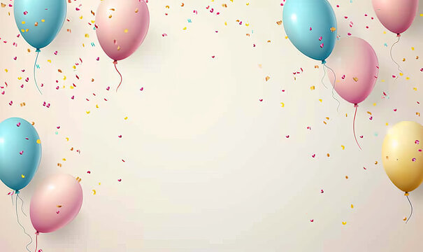 Colorful balloons arranged with empty space for text, template or mockup for design projects. Scene for perfect party, event, or promotional content. Concept for birthday, wedding