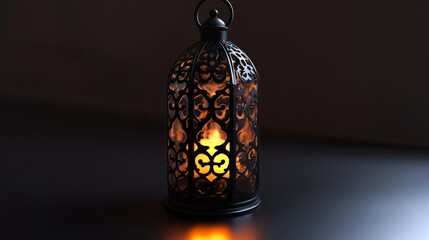 Glowing Ramadan Lantern: Festive Arabic Decor, Burning Candlelight, Intricate Design, Holiday Celebration, Islamic Culture, Spiritual Symbol, Middle  