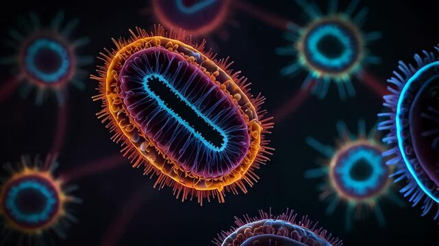bacterium, Mycoplasma pheumoniama, microscope, vivid, cellular, structure, microscopic, life, science, biology, detailed, view, microorganisms, microbes, research, biotechnology, ecology, health, envi