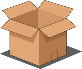 Open cardboard box with sharp edges and shadows in a minimal flat design showcasing storage and organization in vector art