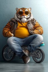 trendy pop art tiger leather jacket sports bike stylish attitude