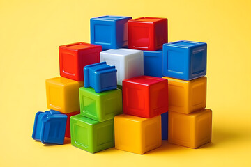 Plastic toy blocks isolated on PNG Background. Generative Ai.