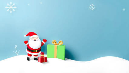 smiling santa claus with gifts in snowy winter scene