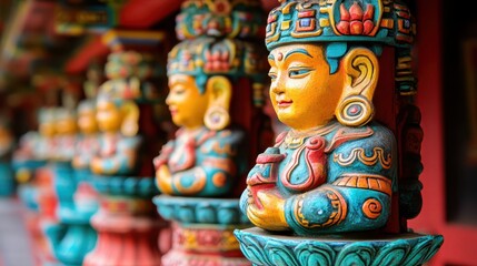 A vivid showcase of diverse statues featuring various colors and intricate designs, highlighting artistic expression and cultural significance.