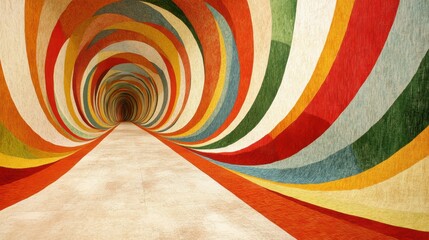 Obraz premium A vibrant tunnel showcasing a striking red wall and a clean white floor, creating a visually appealing and dynamic space for exploration.