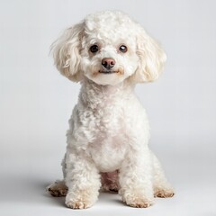 Portrait of a cute poodle isolated on white, showcasing its fluffy coat and expressive eyes. Perfect for pet, dog breed, and animal-themed content.