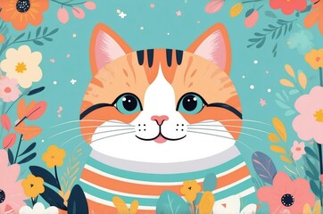 Minimalist fantasy whimsical domestic cute cartoon cat animal with pastel color background 
illustration texture design.

