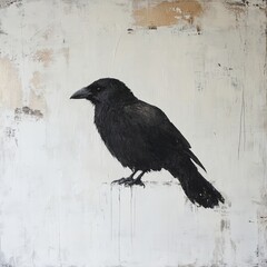 Fototapeta premium A striking black crow isolated on a white background, highlighting its sleek feathers and sharp beak. Perfect for nature, wildlife, and bird-themed content.