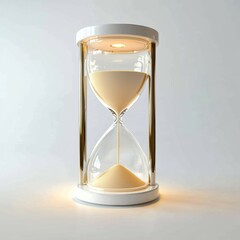 A white and elegant hourglass with sand flowing, symbolizing time, patience, and the passage of life.