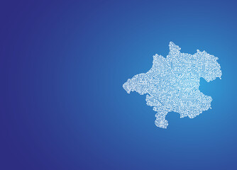 IT-Umriss des österreichischen Bundeslandes Oberösterreich auf blauem Hintergrund