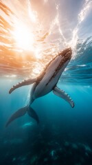 Obraz premium Humpback whale sunset ocean swim wildlife