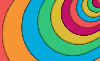 Obraz premium An abstract colorful background with circles. 3d round colorful lines. Colored stripes with shadows. Rainbow spiral circles. Paper cutout circles in bright colors.