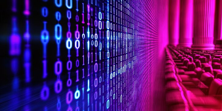 courtroom with digital binary data overlay  - Powered by Adobe