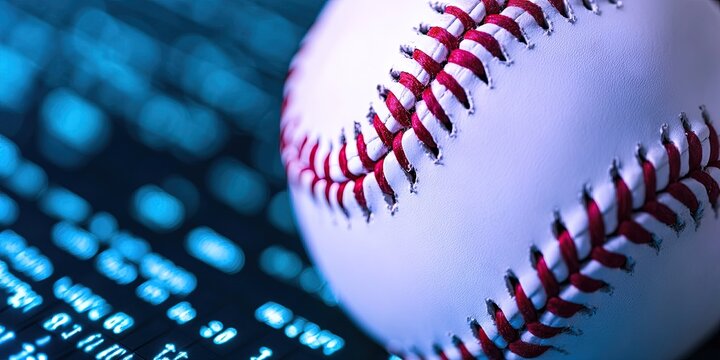  baseball with digital binary data overlay 