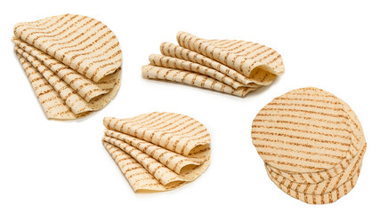 Grilled pitta bread isolated on white background.