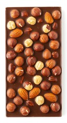 Obraz premium Gourmet chocolate bar with assorted nuts on white background