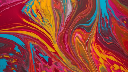 Colorful abstract painting with vibrant swirls and dynamic patterns showcasing the interplay of hues in a creative art piece