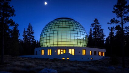 Obraz premium A serene observatory under moonlit pine tree canopy