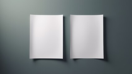 Fototapeta premium Front and back flyer mockup with two blank sheets of paper on a gray background.