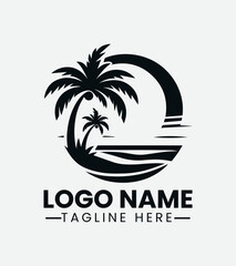 Tropical Beach Logo, Beach and Palm Tree Logo Design