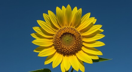 Obraz premium Vibrant yellow sunflower blooming against clear blue summer sky
