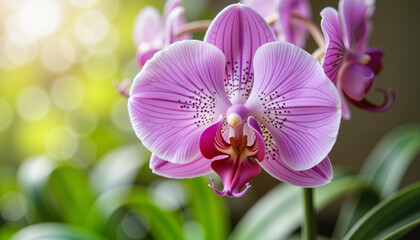 Seasonal flower bloom - Close-up of a vibrant purple orchid in sunlight, beauty