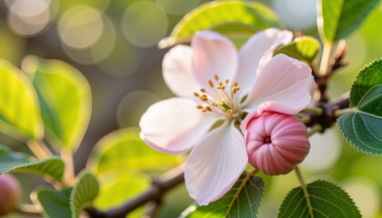 Obraz premium Seasonal flower bloom, apple blossoms opening in natural orchard, springtime
