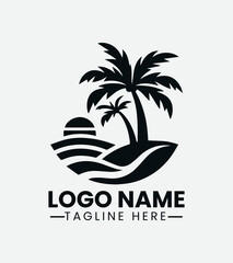 Fototapeta premium Beach and Palm Tree Logo Design