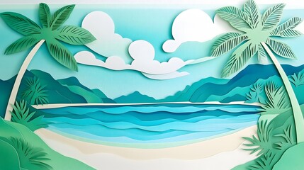 Obraz premium Paper cut art of a beach with palm trees