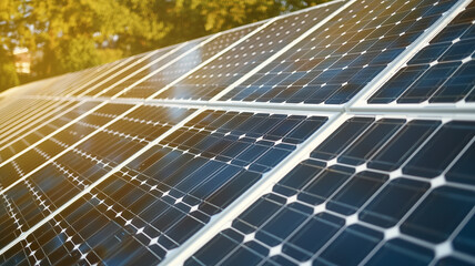 Obraz premium Futuristic Holographic Solar Farm in Sustainable Suburban Landscape 