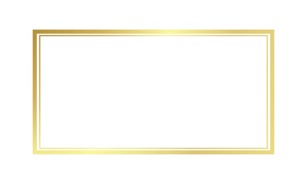Simple gold border. Elegant rectangle gold frame. Decorative square gold border. Luxury design elements. Isolated on white background
