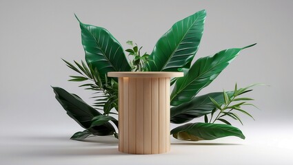 Elegant podium displaying nature leaf on white background