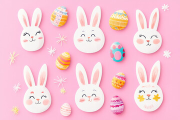 A stylish, illustrated Easter Bunny sticker pack featuring different playful expressions and festive accessories.