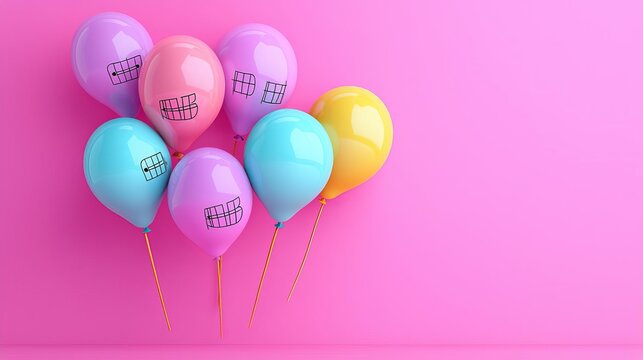 American Sign Language ASL Colorful balloons on a pink background.